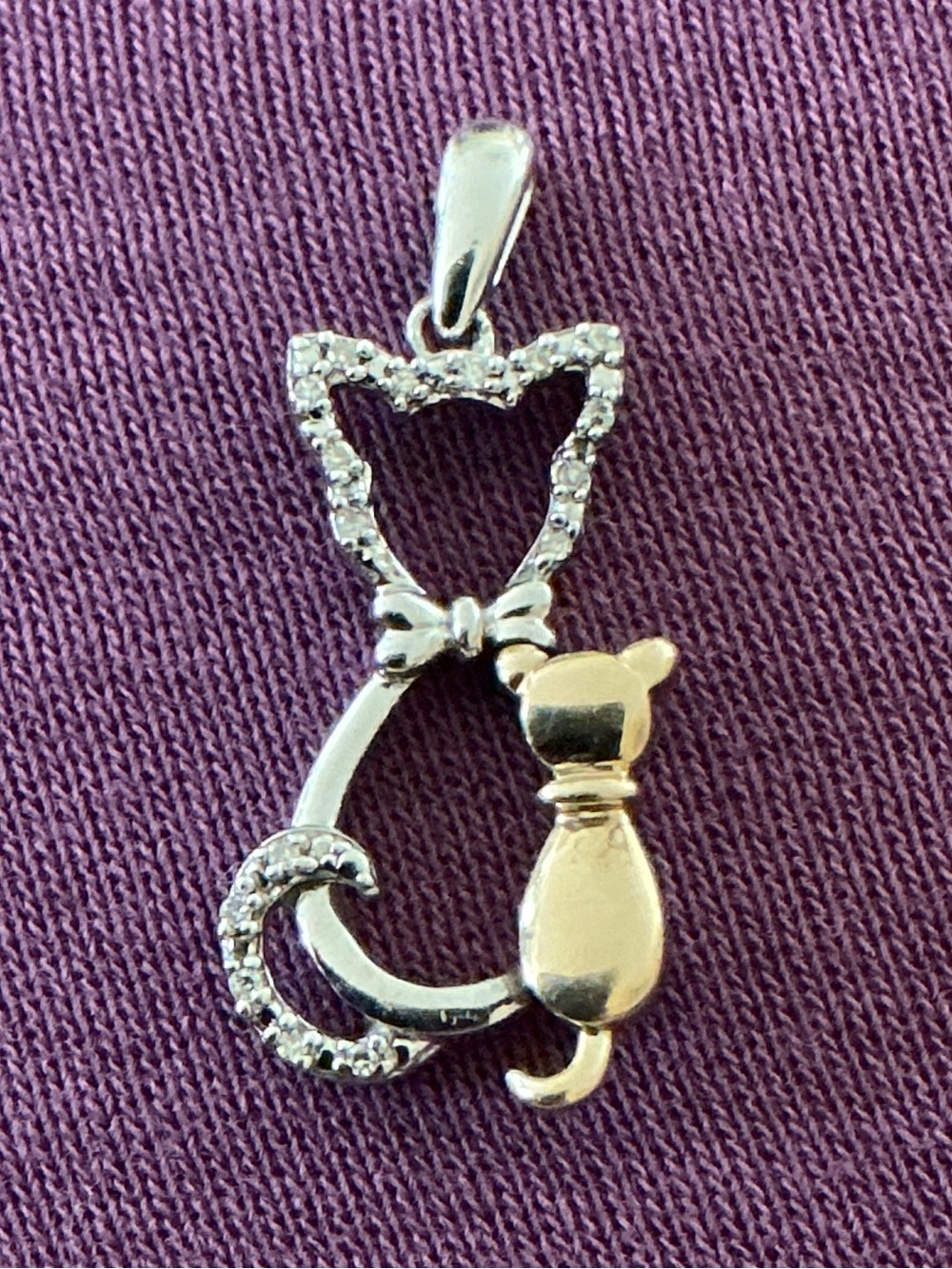 925 / 10K Momma Cat with Kitten Diamond Accent Mom and Baby Pendant